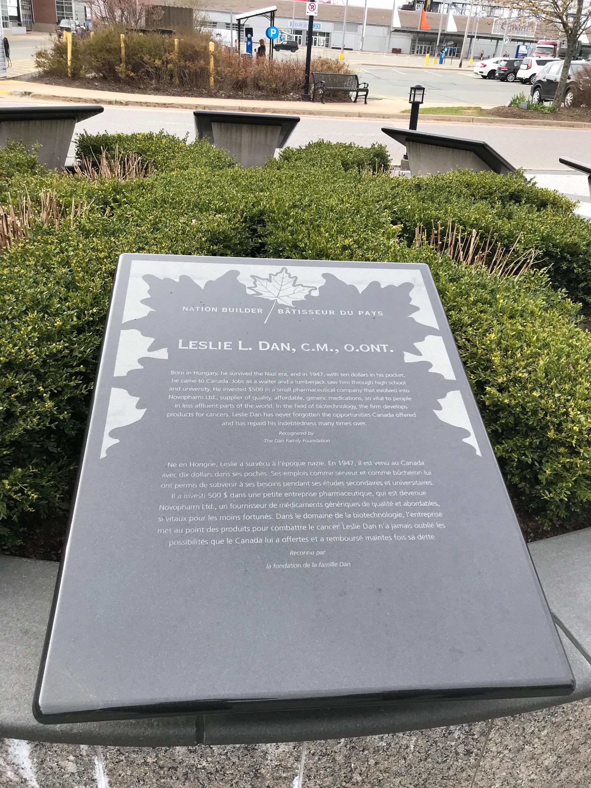 Plaque in honour of Leslie Dan in front of the Canadian Museum of ...